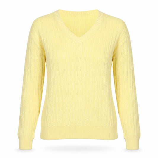 ROBRIGU Women’s Yellow Cable Knit V-Neck Pullover Jumper UK 16