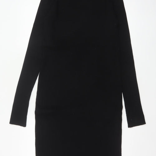 ME+EM Women Black Size 10 Merino Wool Long Sleeve Jumper Dress