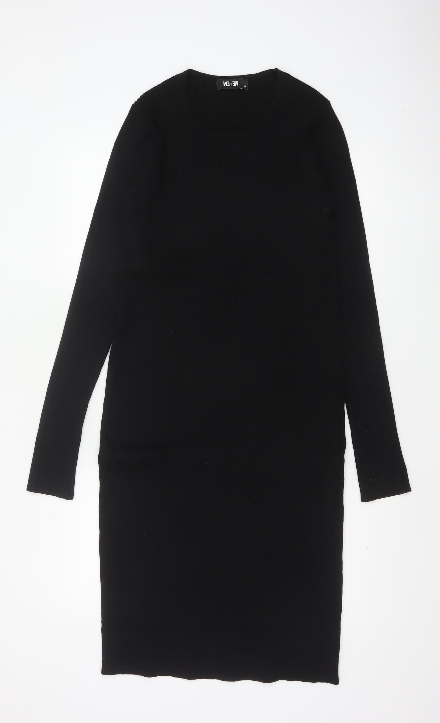 ME+EM Women Black Size 10 Merino Wool Long Sleeve Jumper Dress