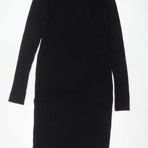 ME+EM Women Black Size 10 Merino Wool Long Sleeve Jumper Dress