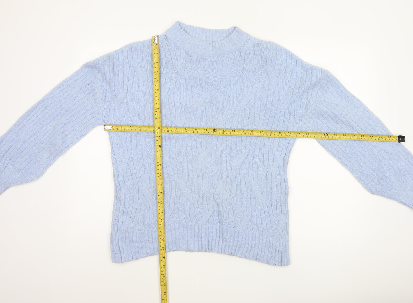 Dorothy Perkins Women Blue UK 12 Cable Knit Mock Neck Jumper