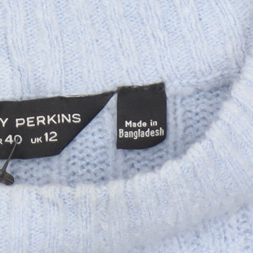 Dorothy Perkins Women Blue UK 12 Cable Knit Mock Neck Jumper
