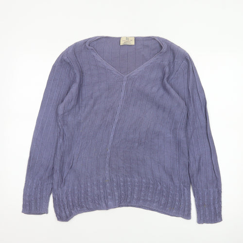 Spirit of the Andes Women Purple S V-Neck Cotton Cable Knit Jumper
