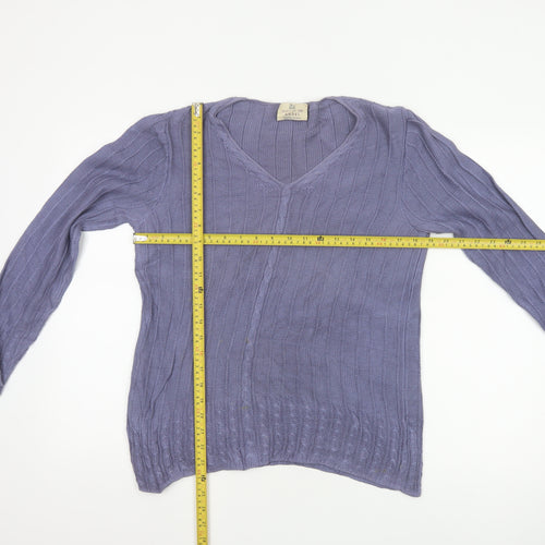 Spirit of the Andes Women Purple S V-Neck Cotton Cable Knit Jumper