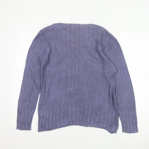 Spirit of the Andes Women Purple S V-Neck Cotton Cable Knit Jumper