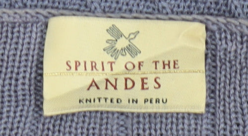 Spirit of the Andes Women Purple S V-Neck Cotton Cable Knit Jumper