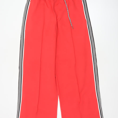 Marks and Spencer Women Red UK 14 Wide-Leg Drawstring Stripe Trousers