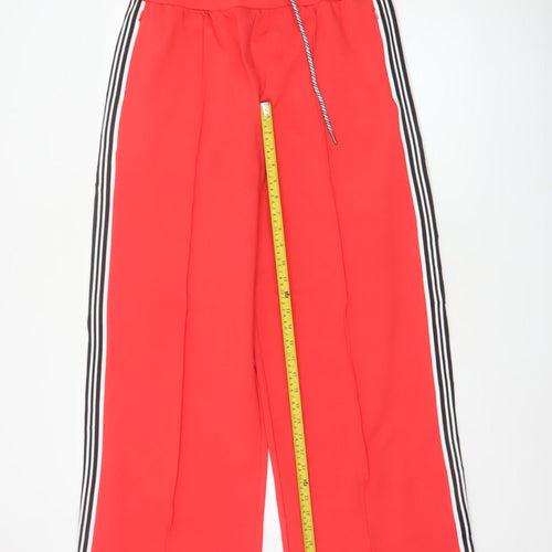Marks and Spencer Women Red UK 14 Wide-Leg Drawstring Stripe Trousers