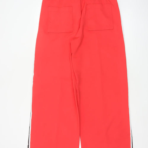 Marks and Spencer Women Red UK 14 Wide-Leg Drawstring Stripe Trousers