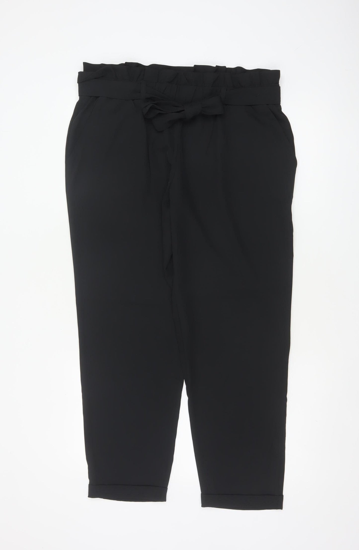 BODYFLIRT Women’s Black UK 18 Paperbag Tie Belt Tapered Trousers