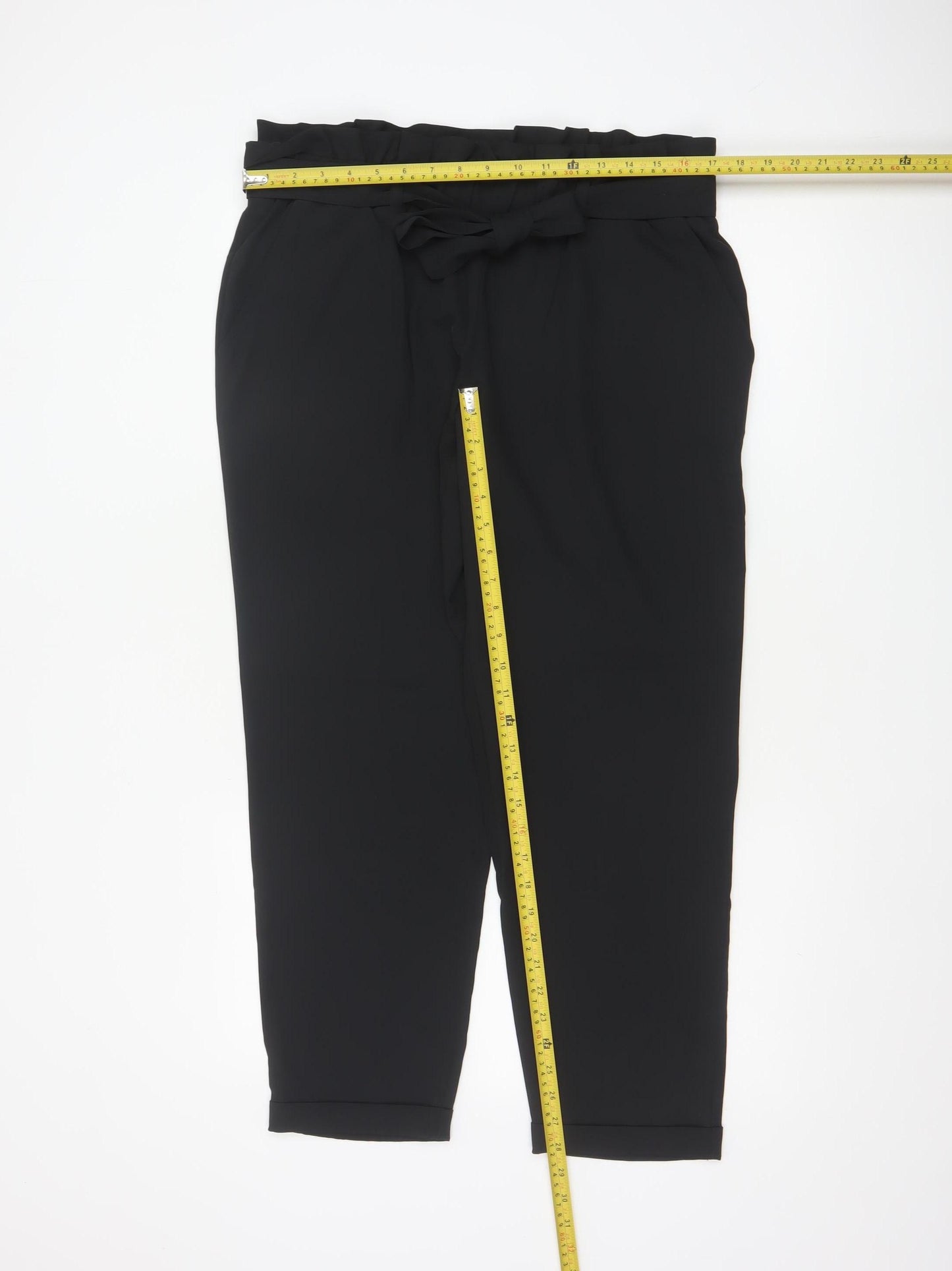 BODYFLIRT Women’s Black UK 18 Paperbag Tie Belt Tapered Trousers