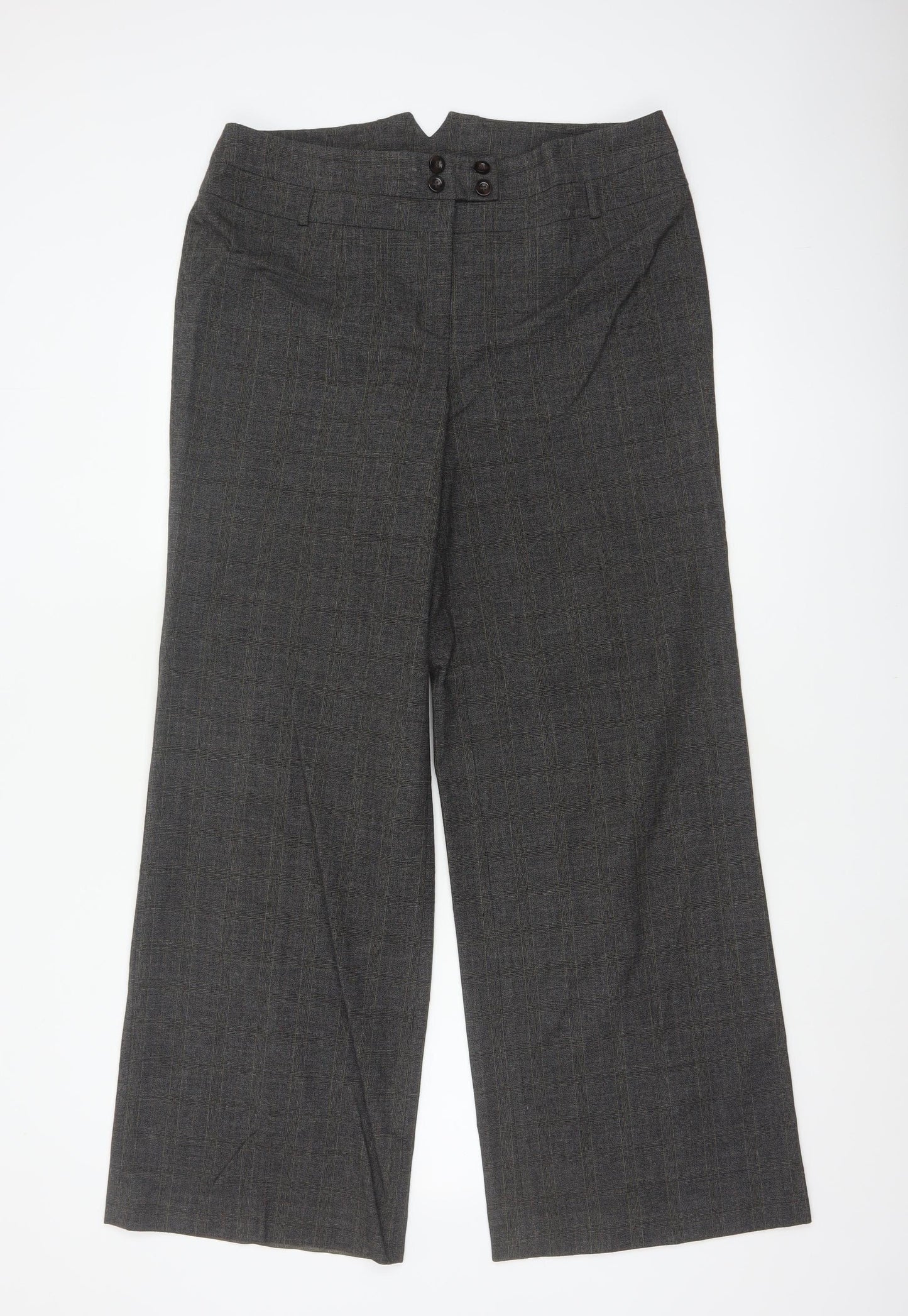 Alex & Co Women Grey Check Wide-Leg Dress Trousers UK 14