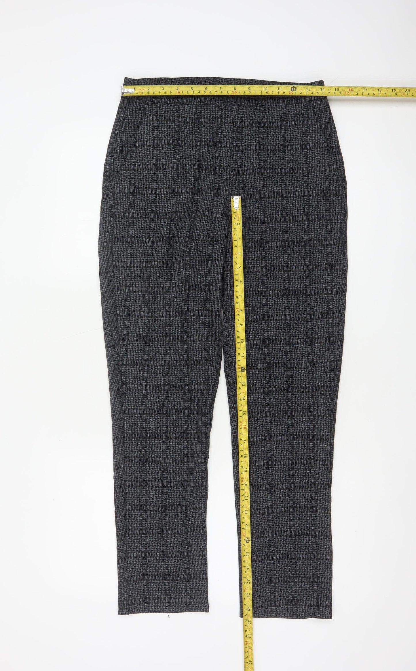 Zaccia Women’s Grey Check Tapered Dress Trousers UK 10 Stretch