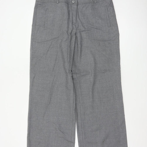 Alex & Co Women Grey UK 14 Wool Blend Straight Tailored Trousers