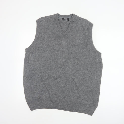 Marks & Spencer Men Grey M Pure Wool V-Neck Knitted Jumper Vest
