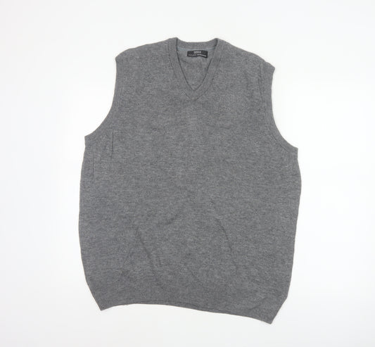 Marks & Spencer Men Grey M Pure Wool V-Neck Knitted Jumper Vest
