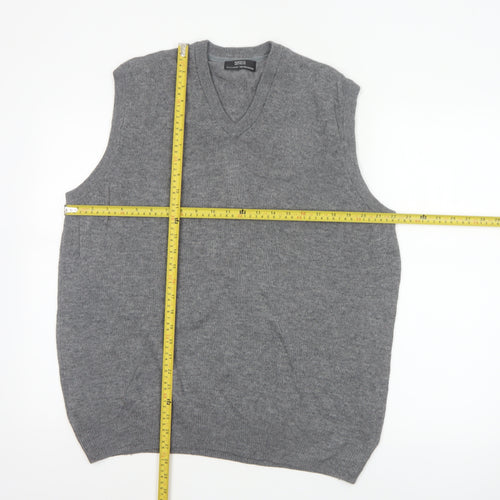Marks & Spencer Men Grey M Pure Wool V-Neck Knitted Jumper Vest