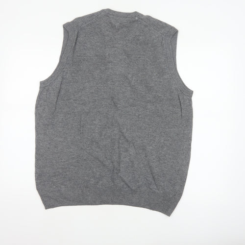 Marks & Spencer Men Grey M Pure Wool V-Neck Knitted Jumper Vest