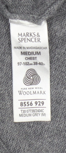 Marks & Spencer Men Grey M Pure Wool V-Neck Knitted Jumper Vest