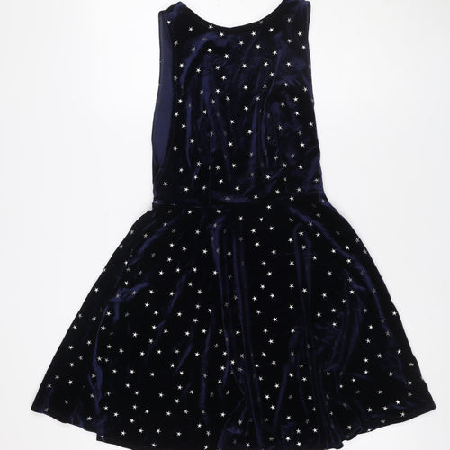 Topshop Women Blue UK 6 One Shoulder Velvet Star Skater Mini Dress