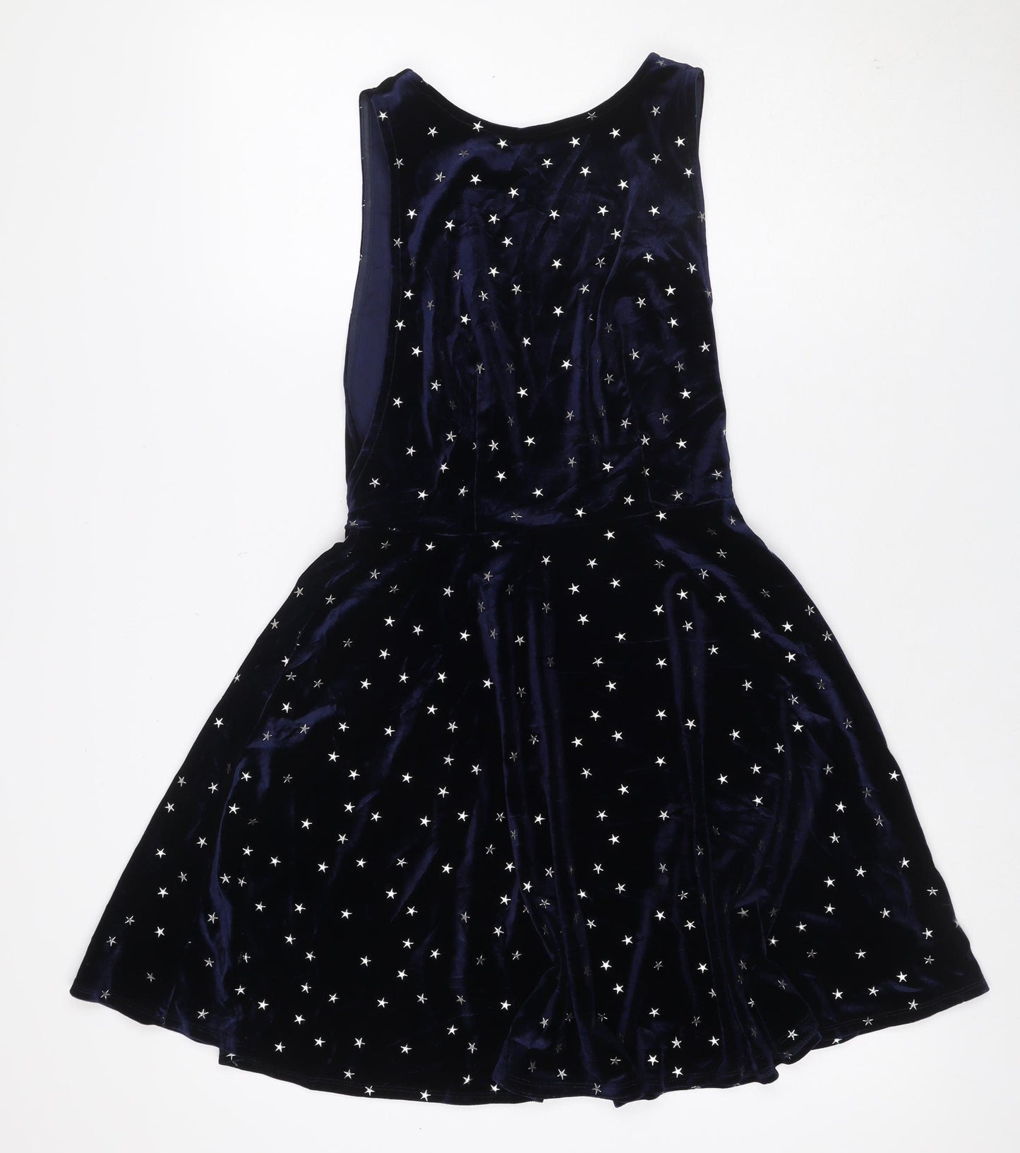 Topshop Women Blue UK 6 One Shoulder Velvet Star Skater Mini Dress