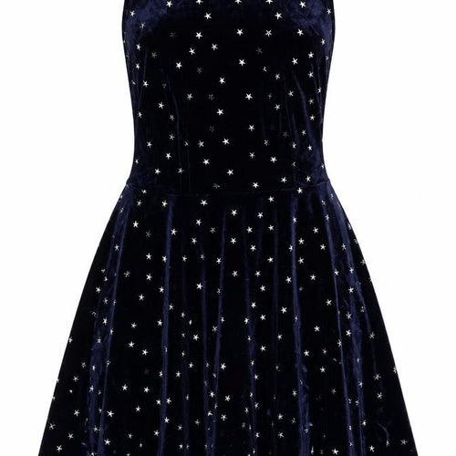 Topshop Women Blue UK 6 One Shoulder Velvet Star Skater Mini Dress