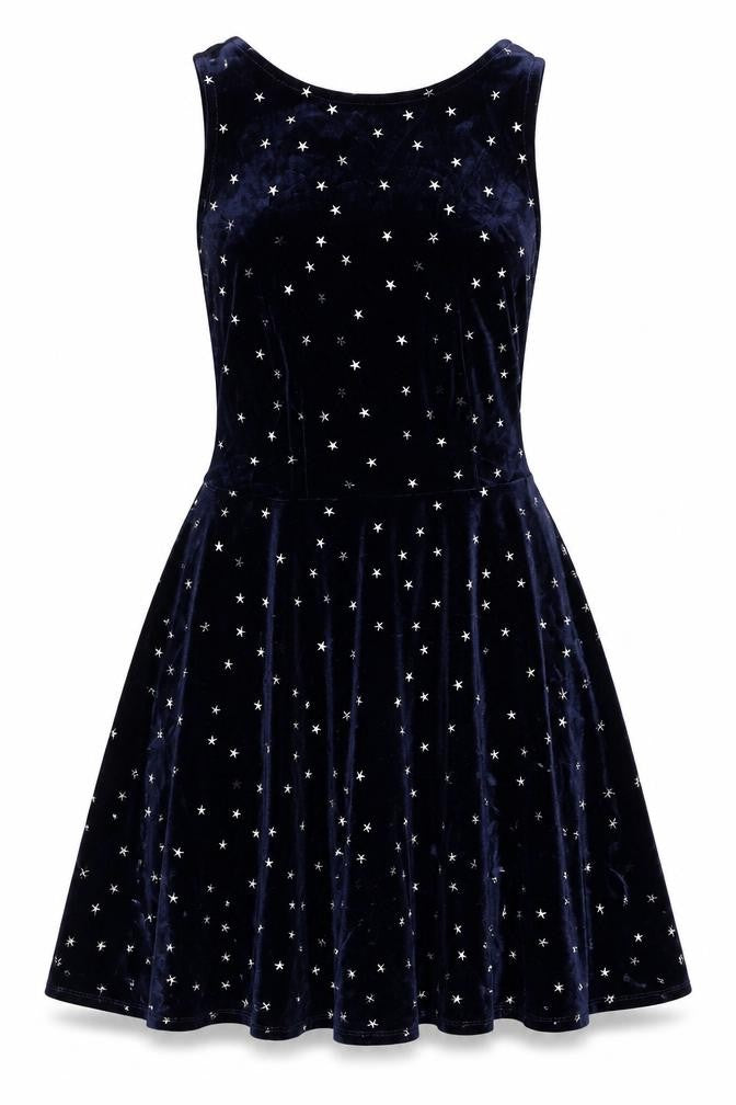 Topshop Women Blue UK 6 One Shoulder Velvet Star Skater Mini Dress