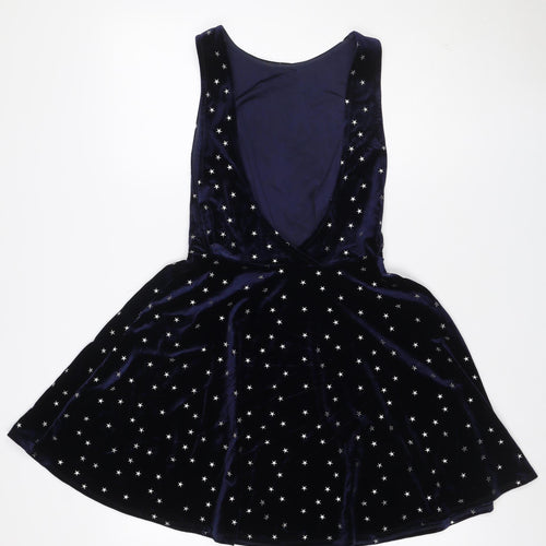 Topshop Women Blue UK 6 One Shoulder Velvet Star Skater Mini Dress