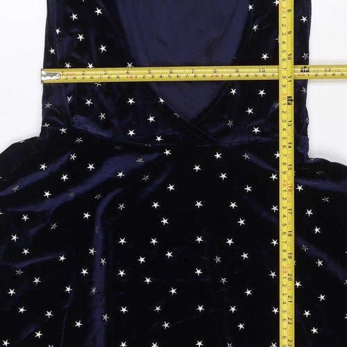 Topshop Women Blue UK 6 One Shoulder Velvet Star Skater Mini Dress