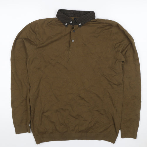 Next Men’s Brown Medium Long Sleeve Cotton Button Down Polo Knit