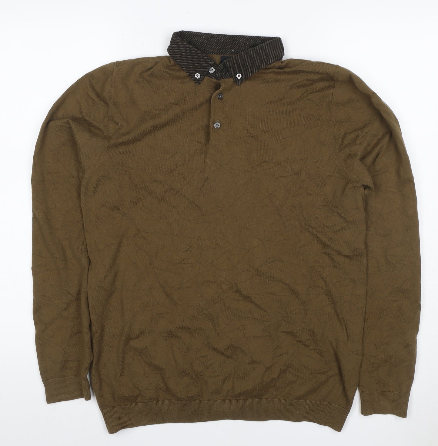 Next Men’s Brown Medium Long Sleeve Cotton Button Down Polo Knit