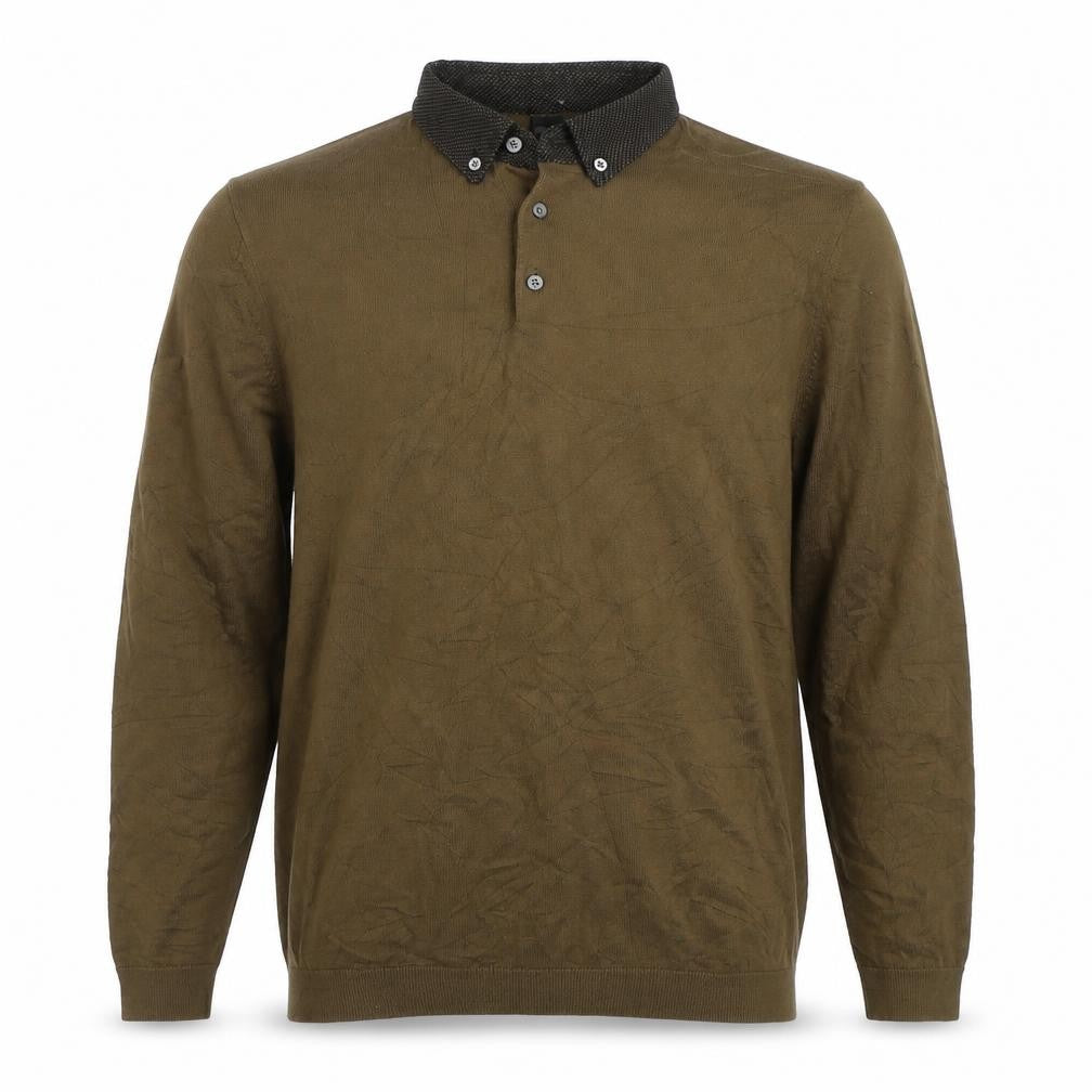 Next Men’s Brown Medium Long Sleeve Cotton Button Down Polo Knit