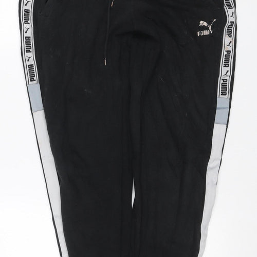 Puma Men Black L Track Pants Joggers Logo Tape Elastic Waist