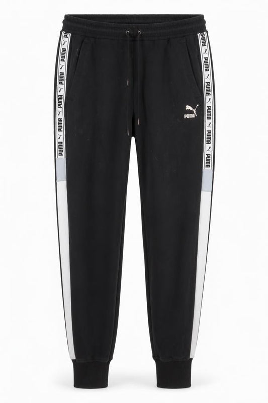 Puma Men Black L Track Pants Joggers Logo Tape Elastic Waist