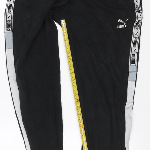 Puma Men Black L Track Pants Joggers Logo Tape Elastic Waist