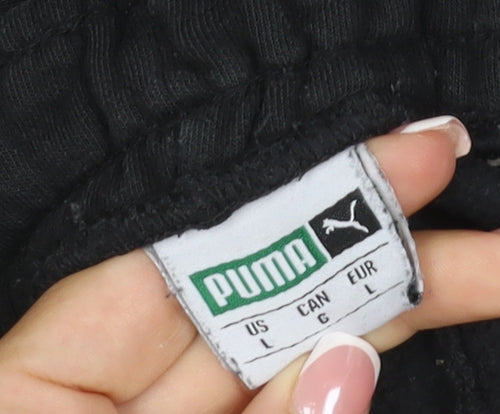 Puma Men Black L Track Pants Joggers Logo Tape Elastic Waist