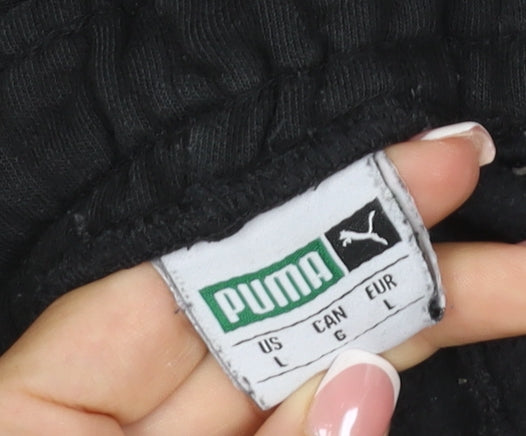 Puma Men Black L Track Pants Joggers Logo Tape Elastic Waist