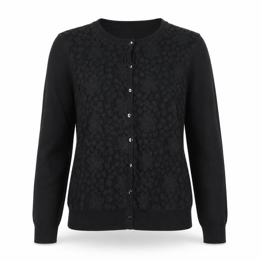 Dorothy Perkins Women Black Size 14 Floral Lace Knit Cardigan