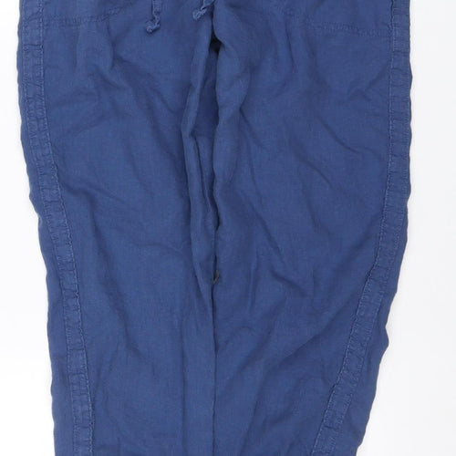 Marks and Spencer Women Blue UK 10 Linen Jogger Trousers Drawstring