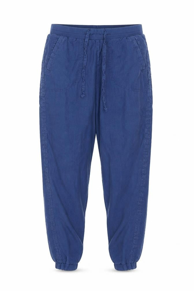 Front view of Marks & Spencer Women Blue UK 10 Linen Jogger Trousers Drawstring