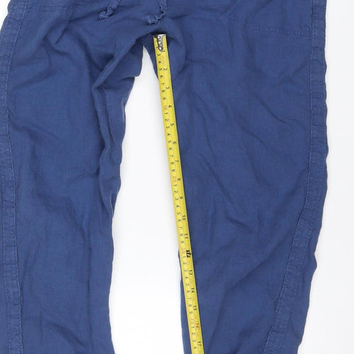 Marks and Spencer Women Blue UK 10 Linen Jogger Trousers Drawstring