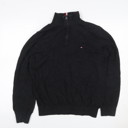 Tommy Hilfiger Men’s Black M 1/4 Zip High Neck Cotton Jumper