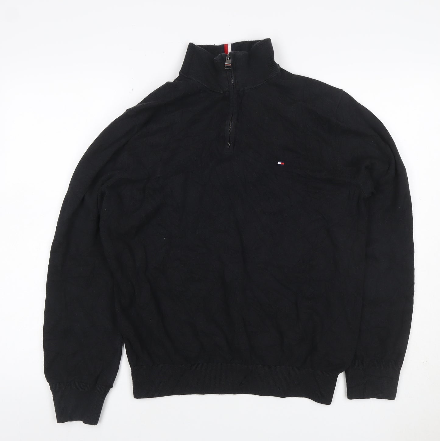 Tommy Hilfiger Men’s Black M 1/4 Zip High Neck Cotton Jumper