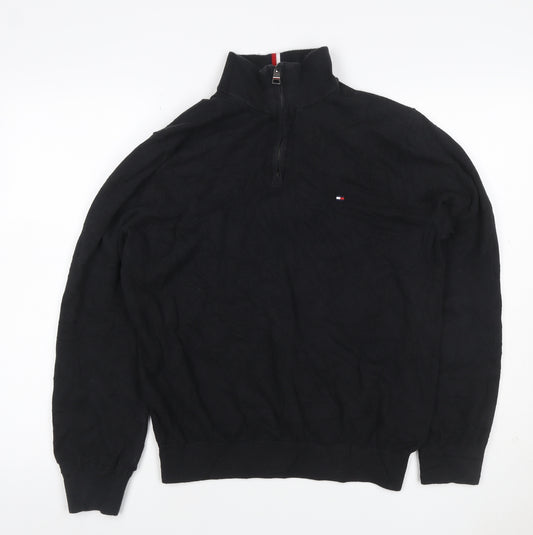 Tommy Hilfiger Men’s Black M 1/4 Zip High Neck Cotton Jumper