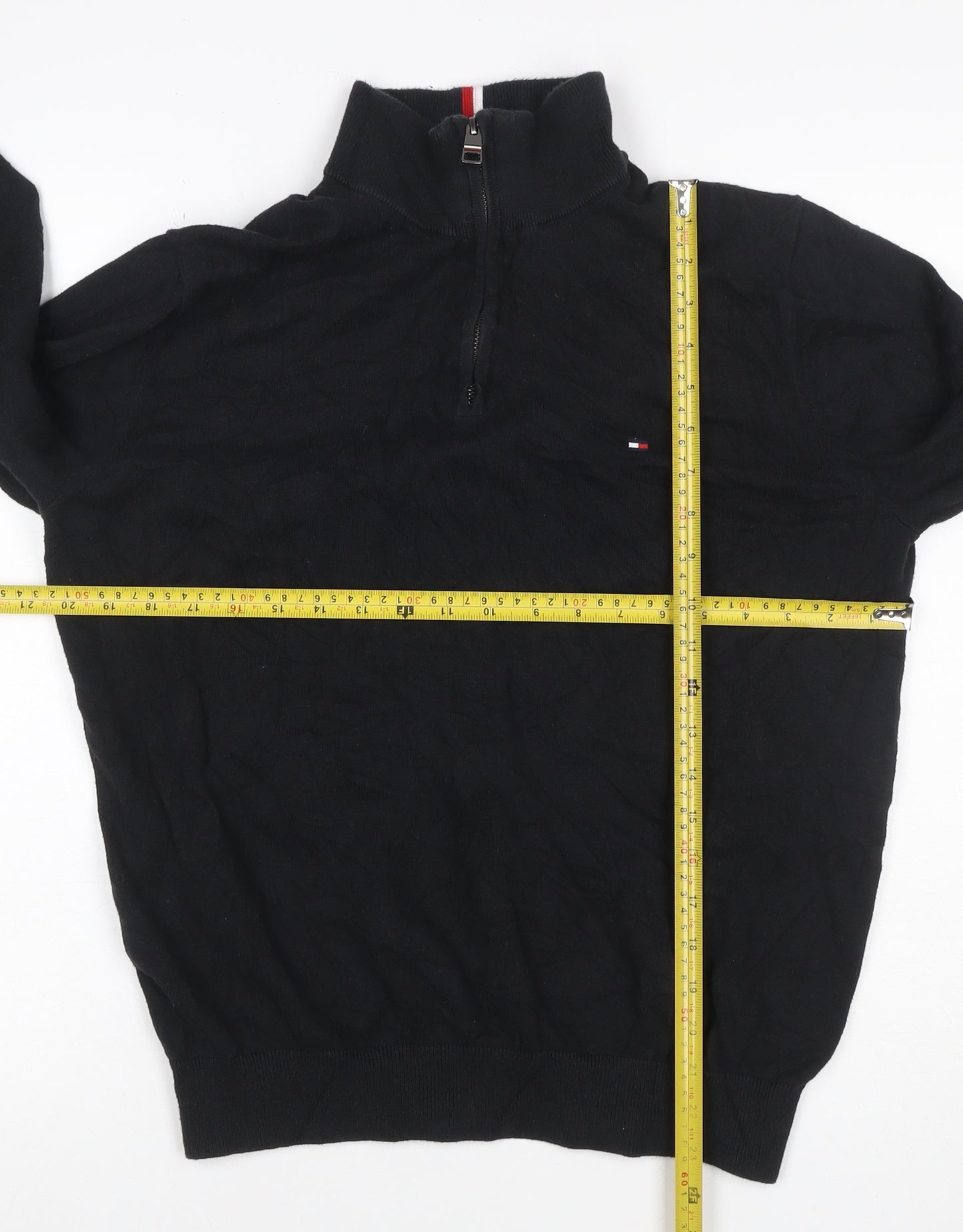 Tommy Hilfiger Men’s Black M 1/4 Zip High Neck Cotton Jumper
