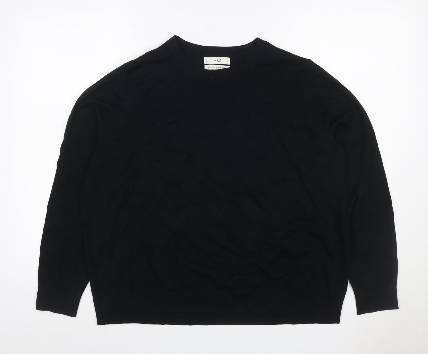 Marks and Spencer Women Black Size 20 Extra Fine Merino Wool Jumper