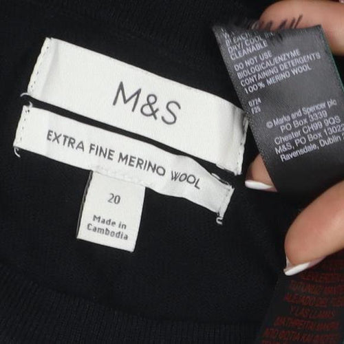 Marks and Spencer Women Black Size 20 Extra Fine Merino Wool Jumper