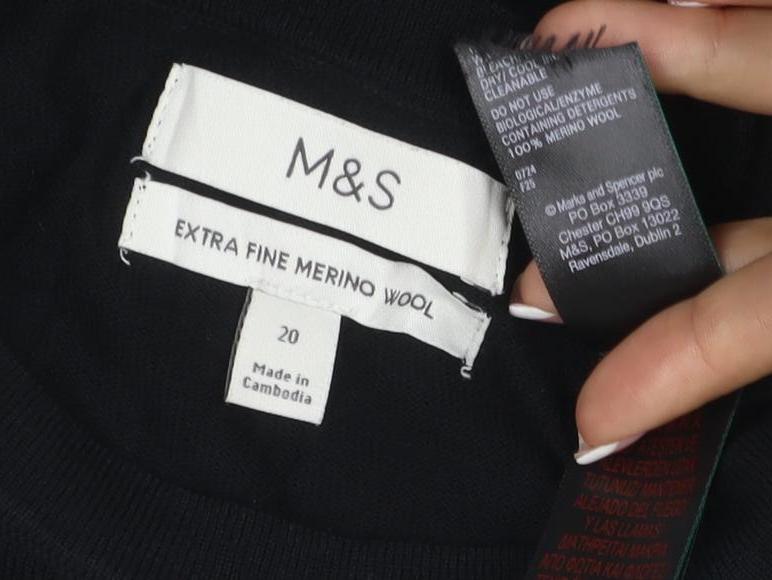 Marks and Spencer Women Black Size 20 Extra Fine Merino Wool Jumper