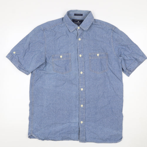 Stone Bay Men’s Blue M Cotton Chambray Short Sleeve Button-Up Shirt