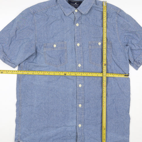 Stone Bay Men’s Blue M Cotton Chambray Short Sleeve Button-Up Shirt